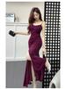 High-End Celebrity Mesh Spaghetti Strap Bodycon Dress with Slit