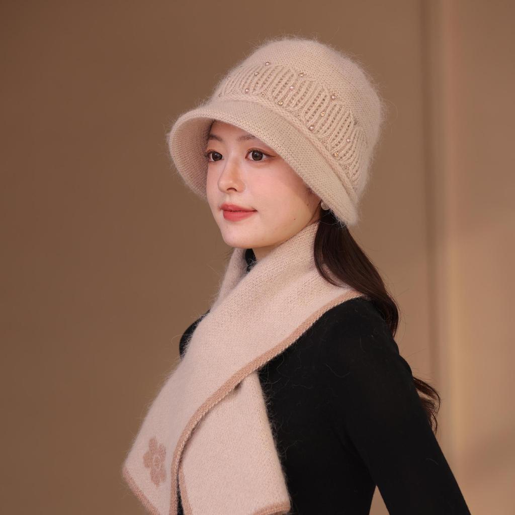 Autumn and Winter Warm Rabbit Fur Hat Women's Middle-aged and Elderly Cold-proof Ear Protection Hat Fashion Knitted Hat