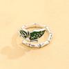 Adjustable Vintage Enamel Bamboo Leaf Butterfly Ring Women Men Minimalist Boho Statement Finger