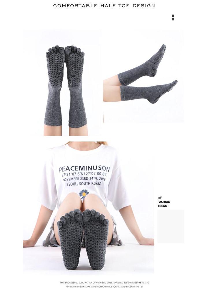 Women's Non-Slip Five-Toe Yoga Socks, Mid-Calf, Winter Fitness - New Arrival
