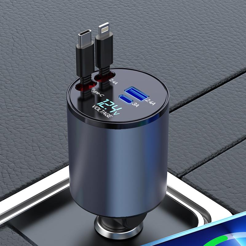 Retractable PD100W Car Charger: Super Fast USB Cigarette Lighter Plug for Apple 15, Huawei