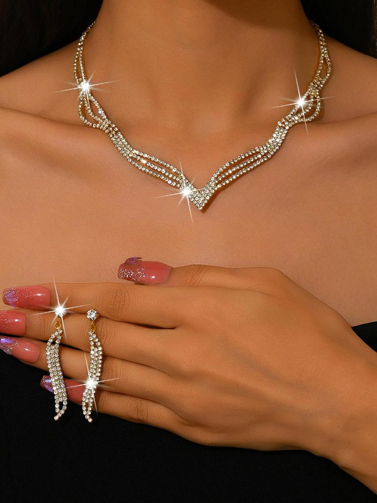 Three-Piece Bridal Rhinestone Necklace Jewelry Set
