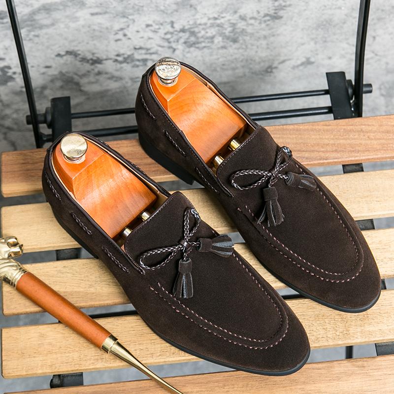 Fashion 2025 New Men's Comfortable Anti Velvet Leather Pointed Bean Shoes Fashion Brand Men's Business Banquet Brown Small Leather Shoes