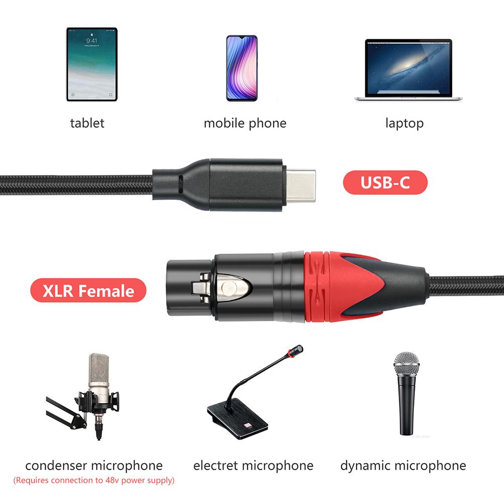 USB C to XLR Female Microphone Cable Type C Male to XLR Female Mic Studio Audio Cord USB C to XLR Microphone Audio Cable