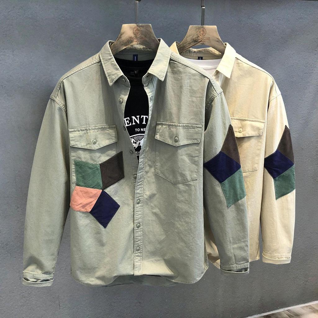 Herbst Locker Patchwork Langarmhemd Herren Mode Japanisch Vielseitig Knopfleiste Strickjacke Temperament Mann Oberteil