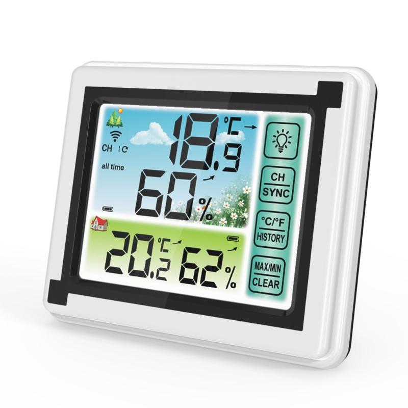 Portable Wireless for Touch Screen Weather Station Max Min Records ℃ ℉ Temperature Meter Humidity Monitor for Indoor Out