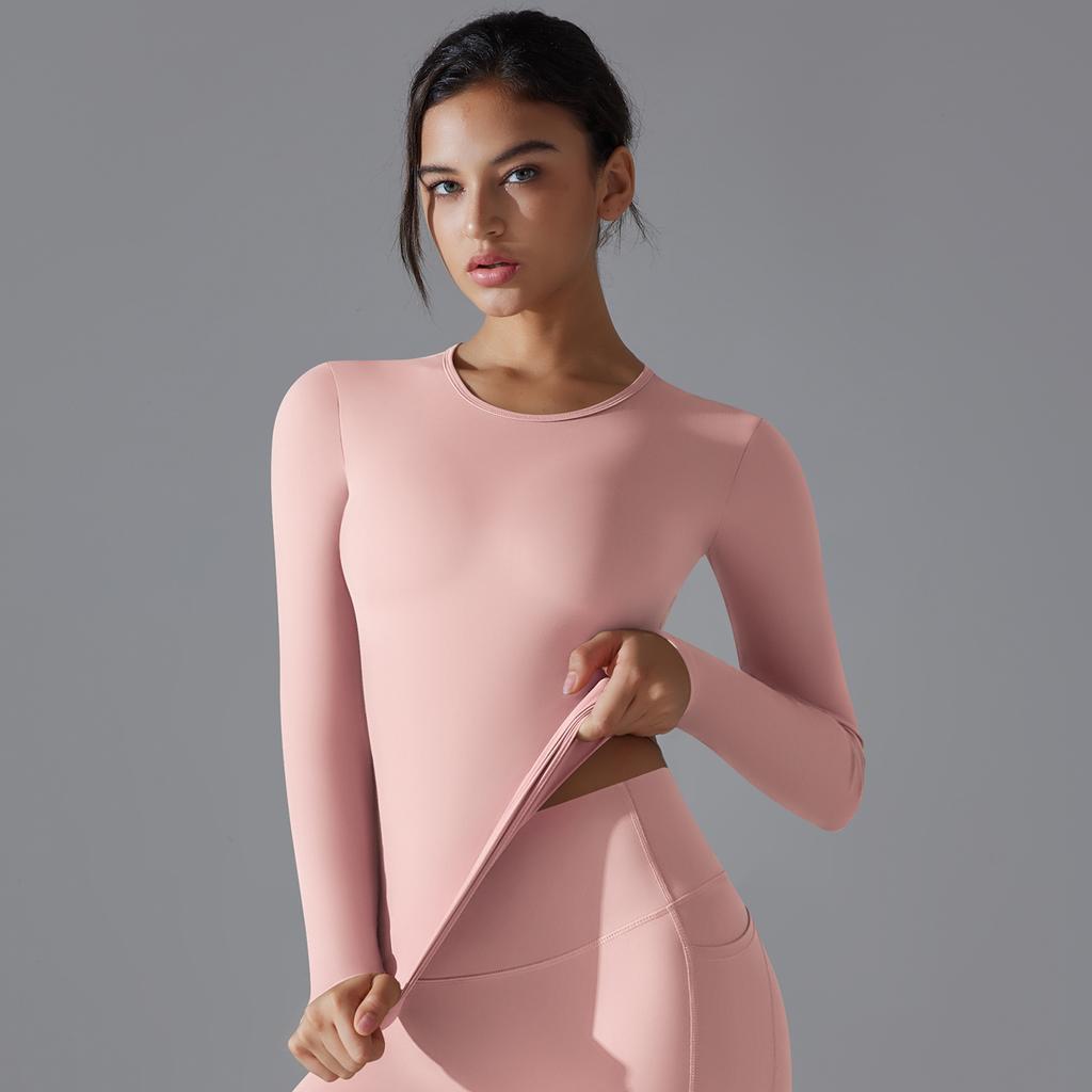 Auroth Long Sleeve Yoga Top Gym Sports Shirts Women Solid Color Running Shirts Slim Stretch Fitness Top