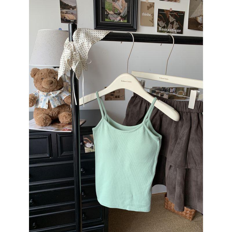 Kumikumi Basic Style Solid Color Sanding Warm Tank Tops Vest Women's Clothing Fall Slim Fit Thin Band Chest Pad Tops