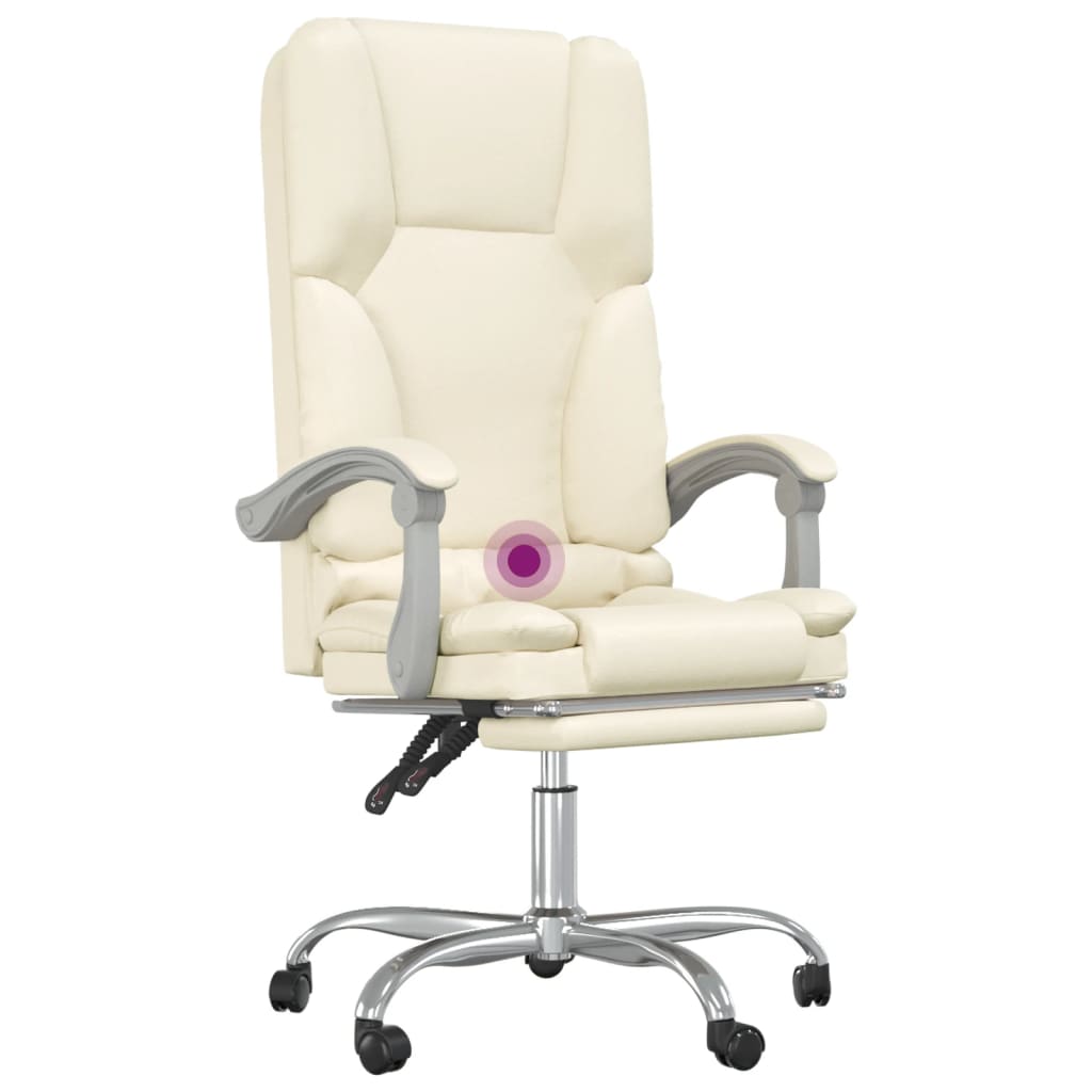 Office Chair with Massage Function Cream Faux Leather