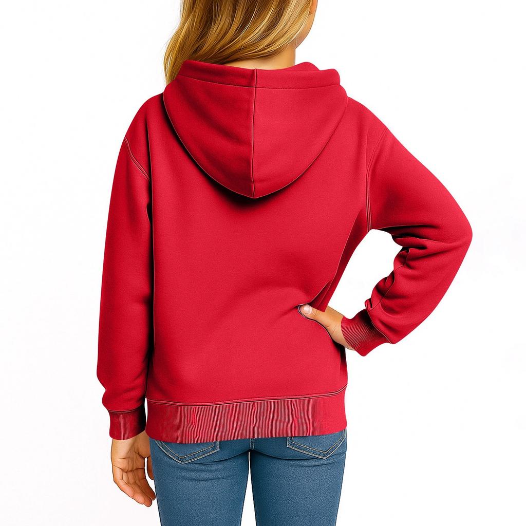 Children's Fashion Solid Color Long Sleeved Hooded Pullover With Pockets Casual Adult Sweatshirt Top
