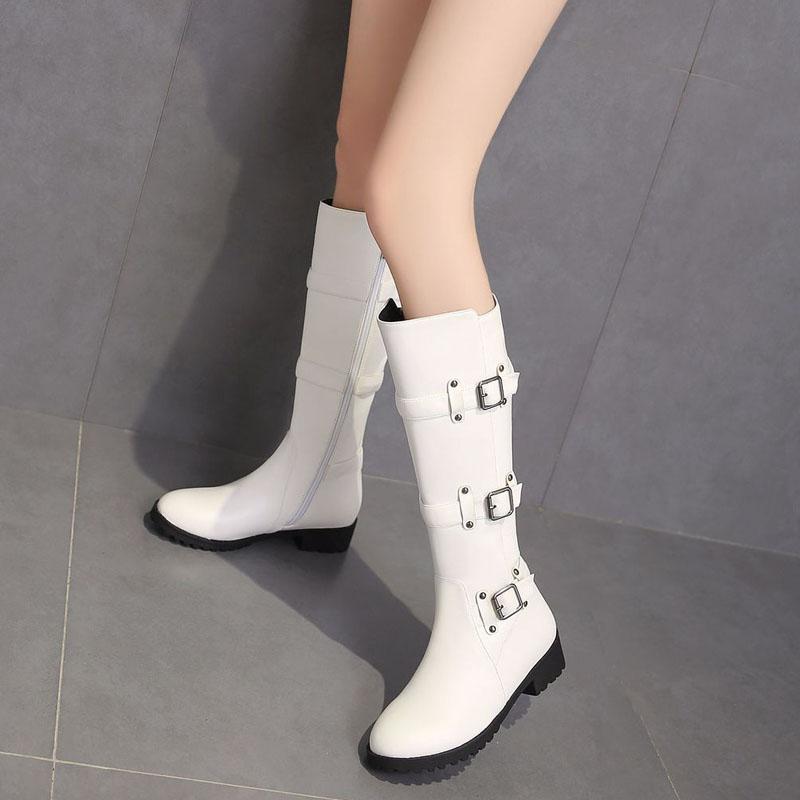 Podzimní zakázkové kozačky nad koleno Dámská móda Platforma Vysoký podpatek Kožené boty Dámské Zimní motorkářské boty Velká velikost 43 WSH5388