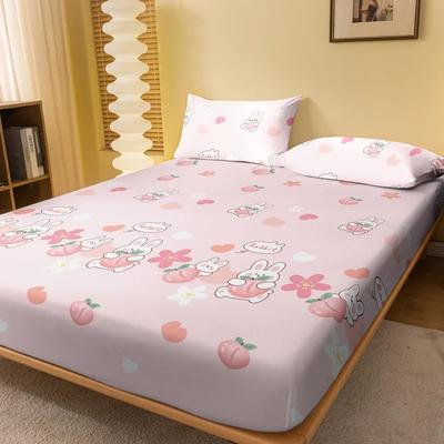 1 Cartoon Cute Plant Flower Rabbit Printed Matte Fitted Sheet, Bedroom Printed Bed Cover, Bedding (Excluding Pillowcases)
