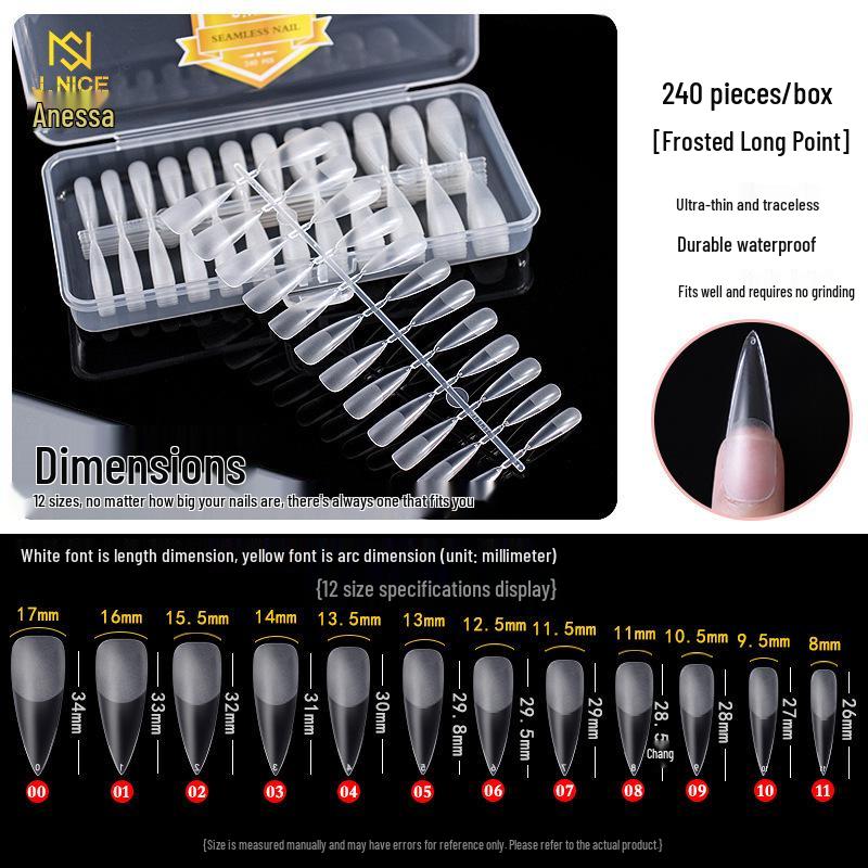 Dual-Use Seamless Transparent Frosted Nail Tips - Extendable Flat/Arc Design