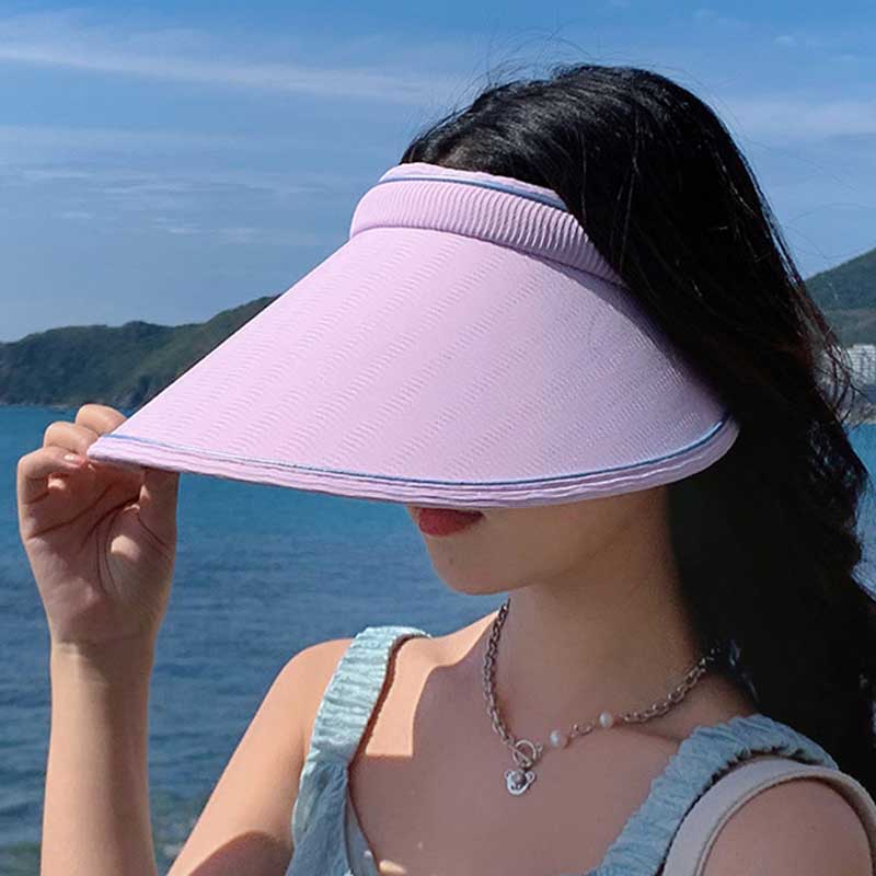 Summer Sun Hat for Women Elastic Adjustment Large Brim Empty Top Cap Trendy Ladies Tourism Vacation Leisure Sunscreen Beach Cap