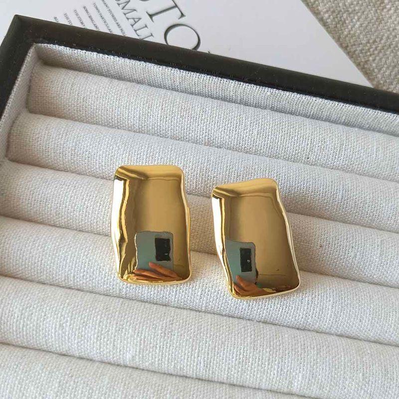 Fashion Special-Interest Design Square Convex Earrings for Women Ins Asymmetrical Fashionable High Profile Retro Fancy Ear Clip Gold Earrings