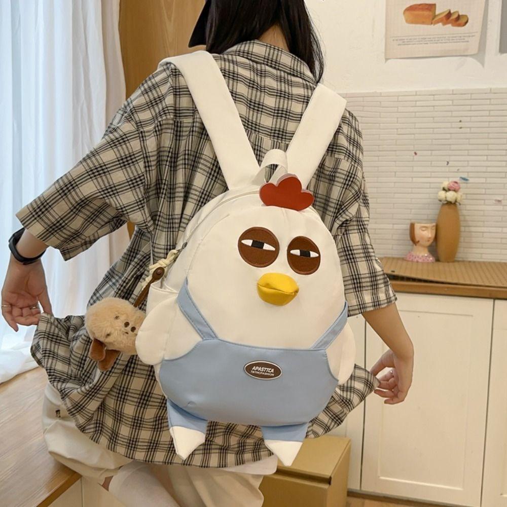 Large Capacity Chicken Nylon Backpack with Pendant Cartoon Students Book Bag  Girls