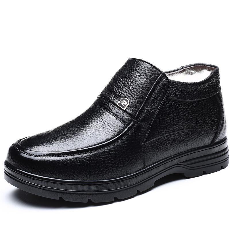 

2024 Мужская зимняя повседневная обувь из кожи с шерстяной подкладкой для людей среднего и пожилого возраста 40 чёрный