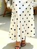 Summer Women's White Black Polka Dot Print V Neck Flutter Sleeve A-Line Maxi Dress Casual Vacation Dress