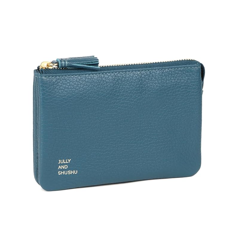 

[JULLY AND SHUSHU] mini wallet With IC card pocket ladies genuine leather mini wallet compact gift (blue green)