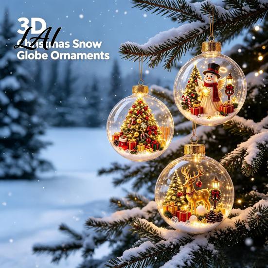 Holy Season Spiritual Gift Glowing Christmas Ball Ornaments Mini Holiday Scene Light-Up Hanging Clear Luminous Keepsake for Memorial Acrylic