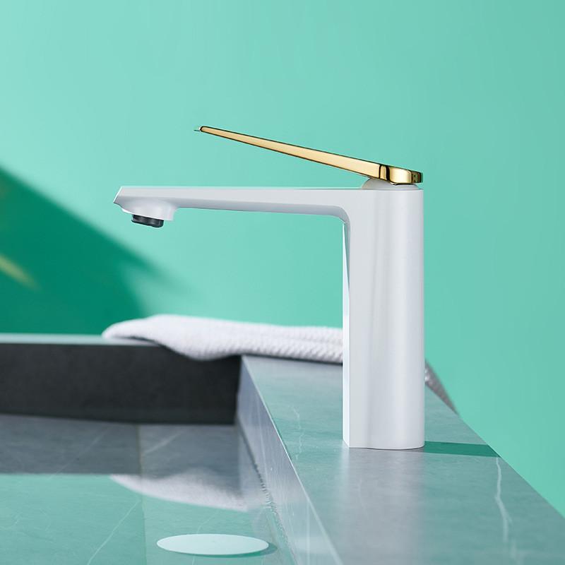 Tuqiu Gold Bathroom Faucet Gray Bathroom Basin Faucet Cold And Hot Water Mixer Sink Tap Single Handle Deck Mounted Tap