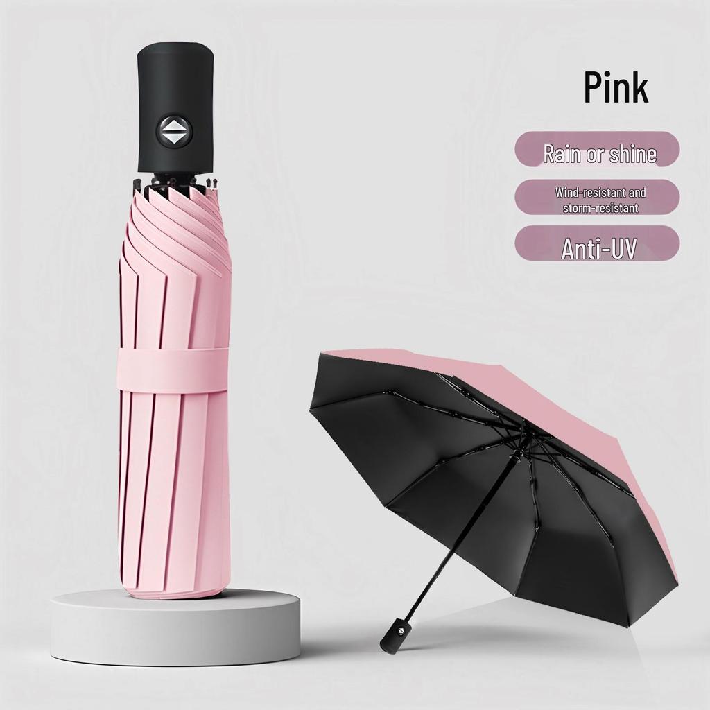 24-Rib Automatic Storm-Resistant Folding Umbrella for Sun and Rain