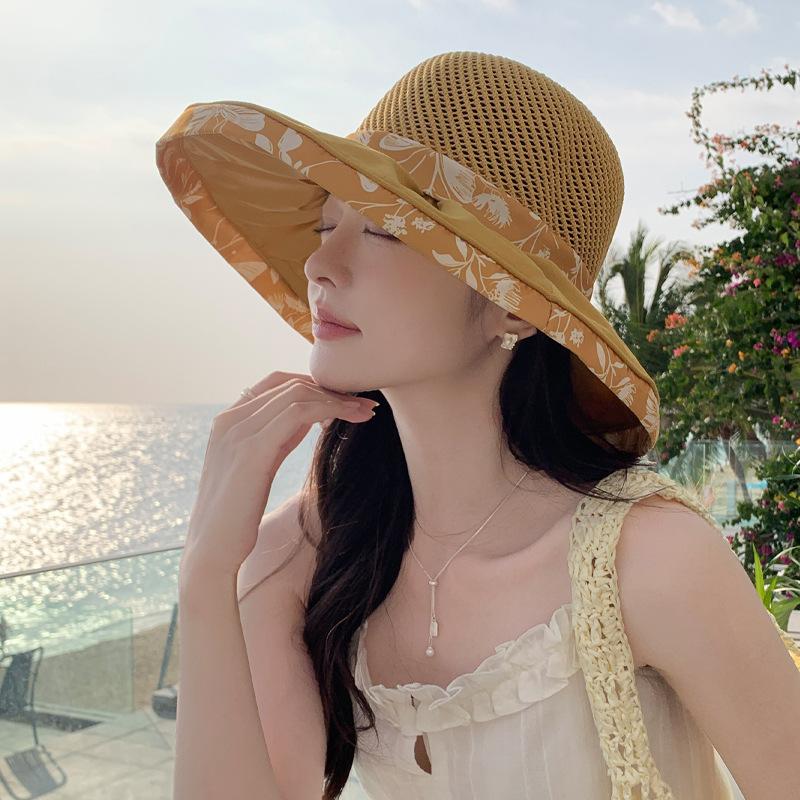 Été Nouveau Chapeau Chapeau de Soleil d'Été pour Femmes Protection Solaire Chapeau de Soleil Voyage en Plein Air Grand Bord Chapeau de Soleil Chapeau Bob Pliable