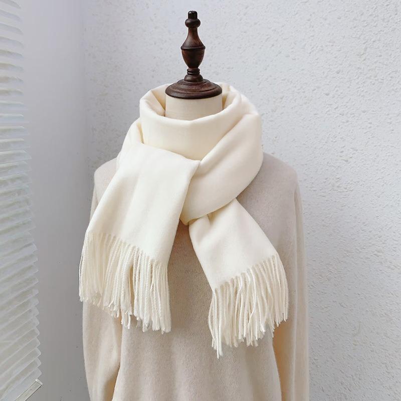 Imitation Cashmere Scarf Women's Autumn and Winter Warm Thickened Women's Winter Solid Color Monochrome Fringed High-end Shawl