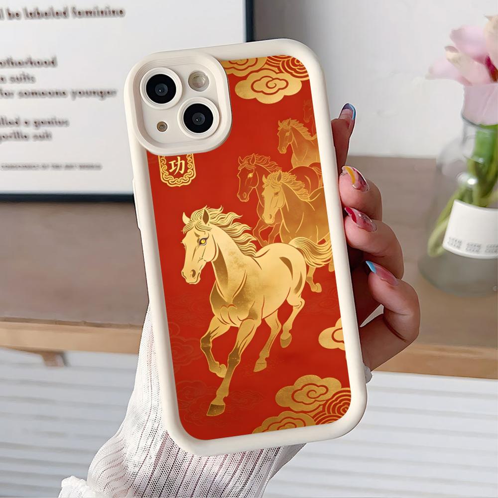 

Чехол для мобильного телефона Год Золотой Лошади для iPhone 17 16 15 14 13 12 11 Air Pro Max Plus Утолщенный ТПУ Цветной Чехол Красивый Чехол iPhone 14