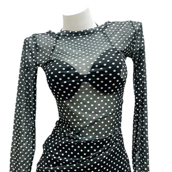 Set Costume da Bagno da Donna 3 Pezzi Set Reggiseno a Triangolo Imbottito con Supporto in Acciaio Pantaloncini da Bagno a Vita Alta Set con Copricostume Stampato a Pois Costumi da Bagno per le Vacanze