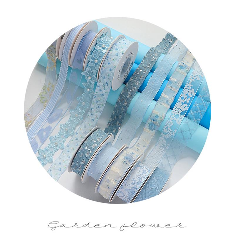 2/5yards Blue Theme Ribbon for Gift Packing Clothing Sewing Supplies DIY Hair Bows Decor Craft Accessories Ribbons for Crafts