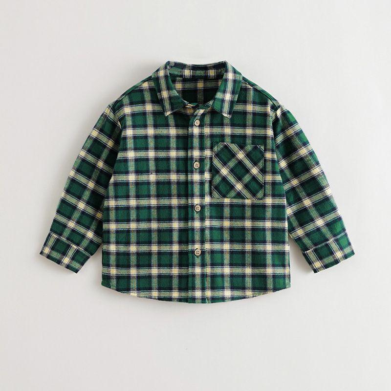 Mark Jenny Boys  Retro Plaid Versatile New Year Red Shirt Kidsren s Pure Cotton Shirt Spring New Product 551569 Yellow-Green Plaid 110 cm