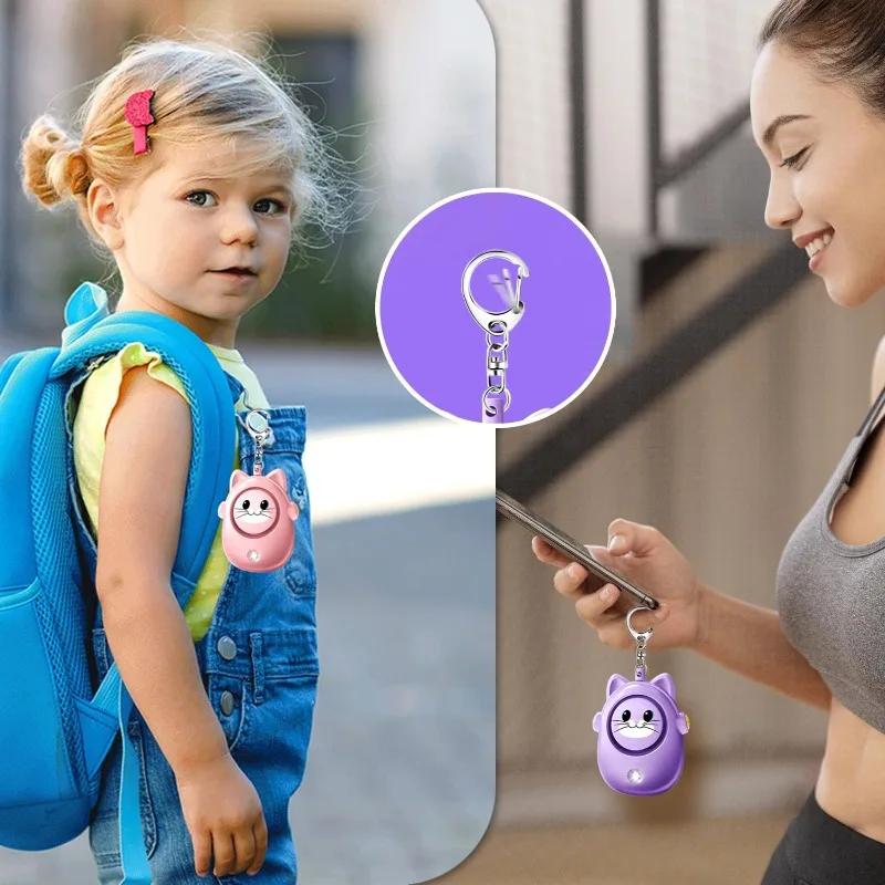 Cute Cat Personal Self Defense Alarm Light 130db Self Defense Siren Safety Alarm For Outdoor Women Girl Personal Keychain Alarm