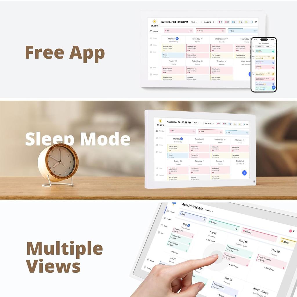 15.6 Inch Wall Planner Digital Calendar Chore Chart Smart Touchscreen Interactive Display for Family Schedules Wall