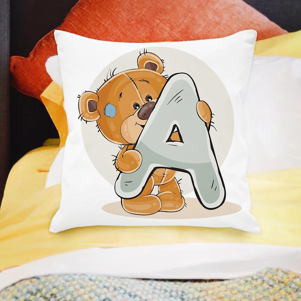 Cartoon Bear Sofa Children's Room Decoration Cute Animal Pillowcase  Letter Printing Cushion Cover