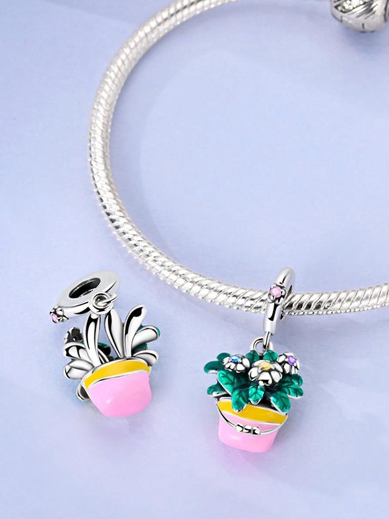 Charms Plata Copper Colors Daisy Cactus Flower Beads Charm Pendant For Original Bracelet For Women Diy Jewelry Love Gift