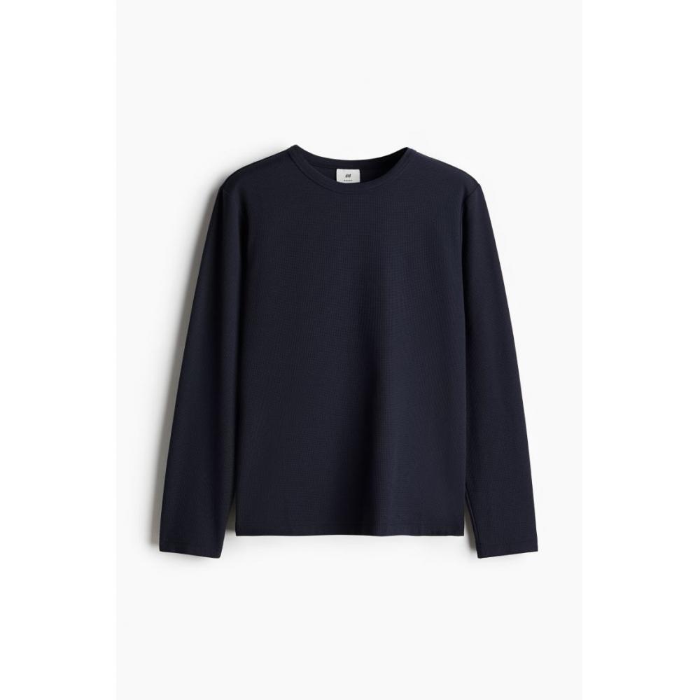 

HM Regular Fit с длинными рукавами и вафельной текстурой. Топ темно-синего цвета