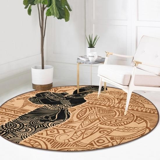 

Этнический узор фона африканская женщина узор коричневый открытый моющийся нескользящий круглый ковер Deymend