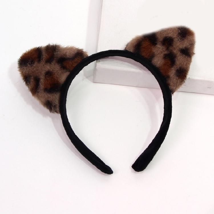 Leopard Pattern Cats Ear Headband Cosplay Costume Hairhoop Masquerades Headwear for Women and Girl Face Washing Hairband