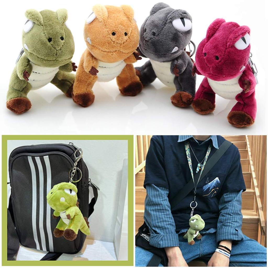Gdy Set of 2 Dinosaur Keychains, Cute Plush Bag Charms, Hanging Toys, Birthday Gifts, Back To School Gifts (Red + Gray)