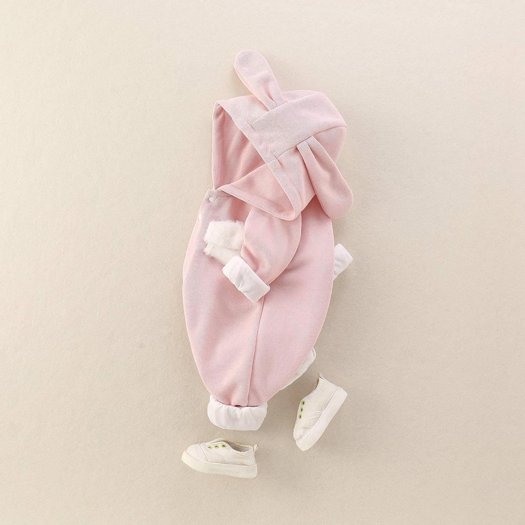 2025 Korean Style Cartoon Hooded Romper for Baby Girls - Cute Autumn Long Sleeve Jumpsuit