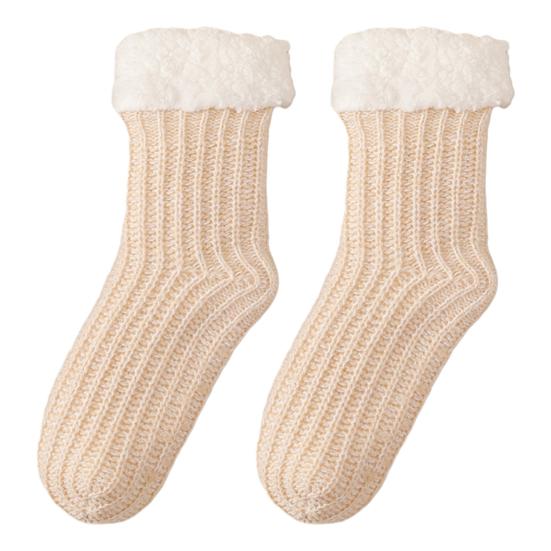 

Флисовые носки-гольфы Теплые носки-тапочки с нескользящими подошвами Женские Утолщенные Пушистые абрикосовый