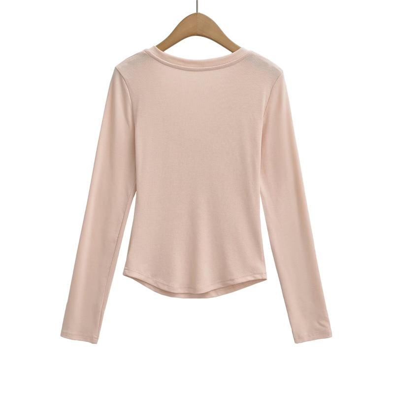 Korean V-Neck Long-Sleeve Slim Fit Sheer T-Shirt for Women - Autumn Essential