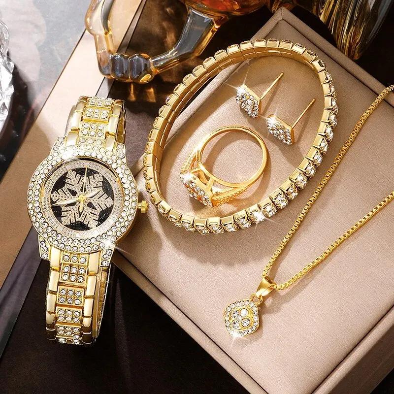 

Women s simple fashion diamond dot dial full diamond steel band quartz watch + Roman bracelet combination set. золотой