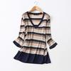 Export Export Chiffon Patchwork Bright Silk Stripes V-neck Sweater Spring & Fall Thin Loose Plus Size Bottoming Shirt Plus Size Ladies