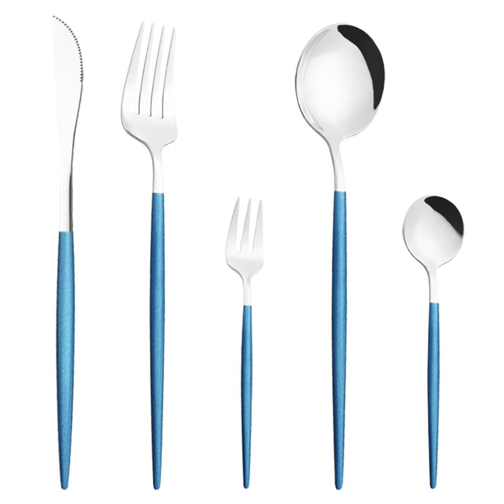5Pcs White Gold Dinnerware Cutlery Set Knife Dessert Fork Coffee Spoon Tableware Stainless Steel Dinner Flatware Silverware Set