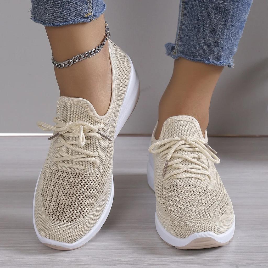 Fashion Breathable Wedge Sneakers Women Mesh Knitted Platform Sports Shoes Woman Casual Non-Slip Lace Up Tennis Shoes Ladies2025