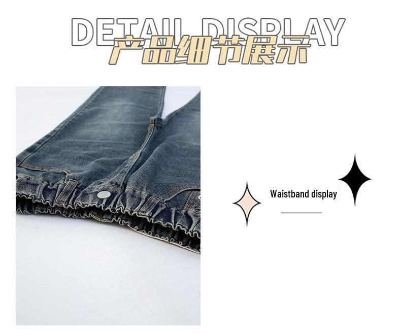 Girls' 2024 Spring & Autumn Fleece-Lined Wide-Leg Jeans - Straight-Leg Style for Winter, Suitable for Middle and Big Children.