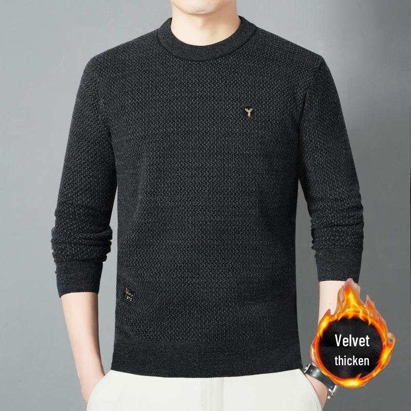 Men s Winter Embroidered Knit Sweater with Velvet Lining 3XL (170-185 lbs)