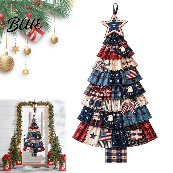 Vintage Style Seasonal Door Hanger Christmas Handmade Hanging Kit, Patchwork Tree Decoration DIY Sewing Thoughtful Gift for Set, Rustic Farmhouse